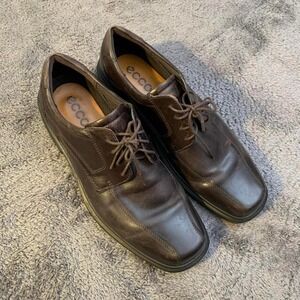 Ecco Square toe Brown Leather Lace Up Oxford dress shoes